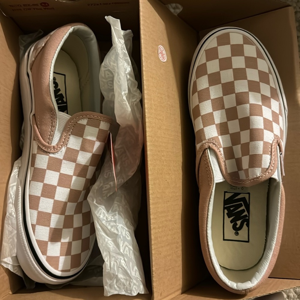NEW! Dusty Pink Slip on Checkered Vans